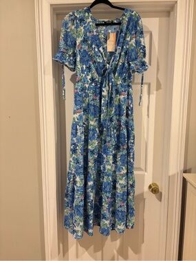 Blue Floral Wrap Maxi Dress
